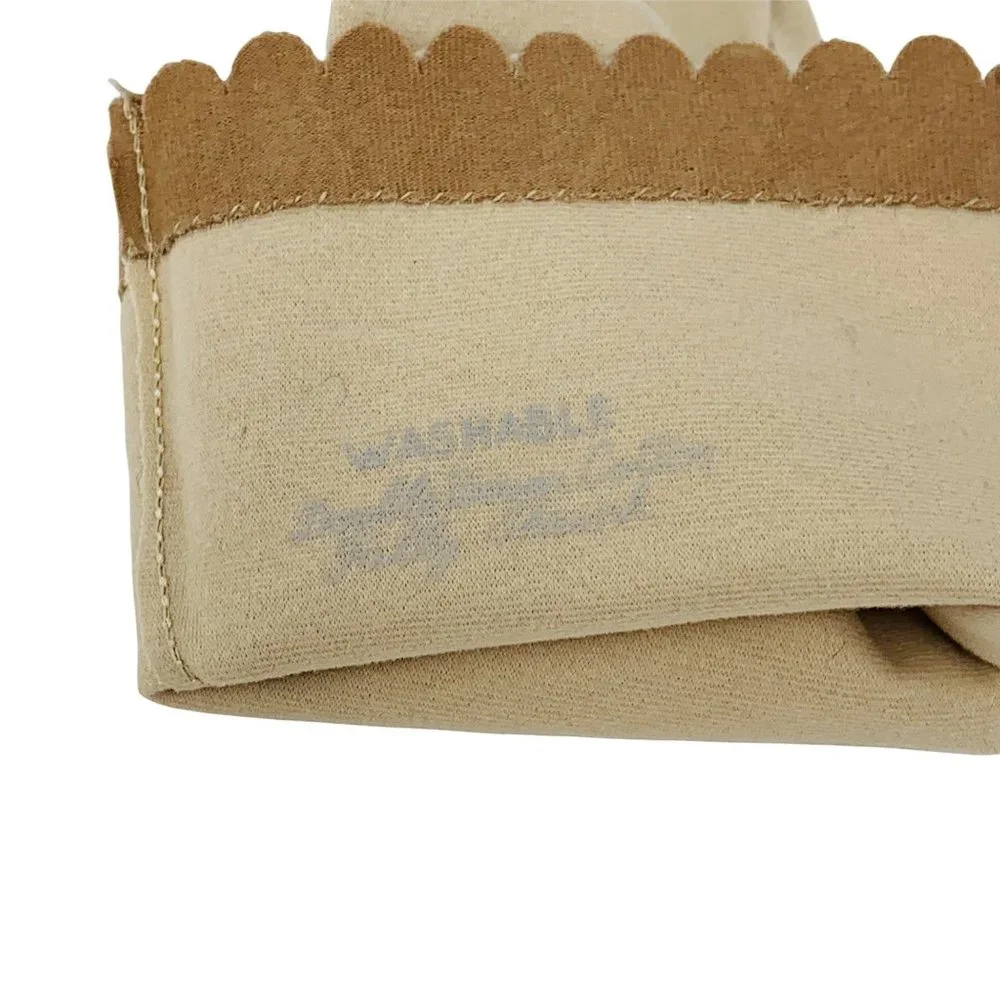 Vintage 1950s Tan & Brown Scalloped Gloves 3 Quarter Length